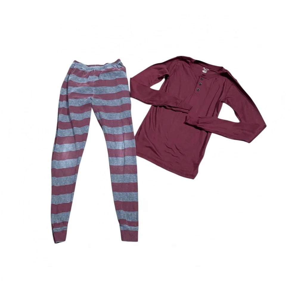 The Children's Place Burgundy and Gray Striped Pajama Set